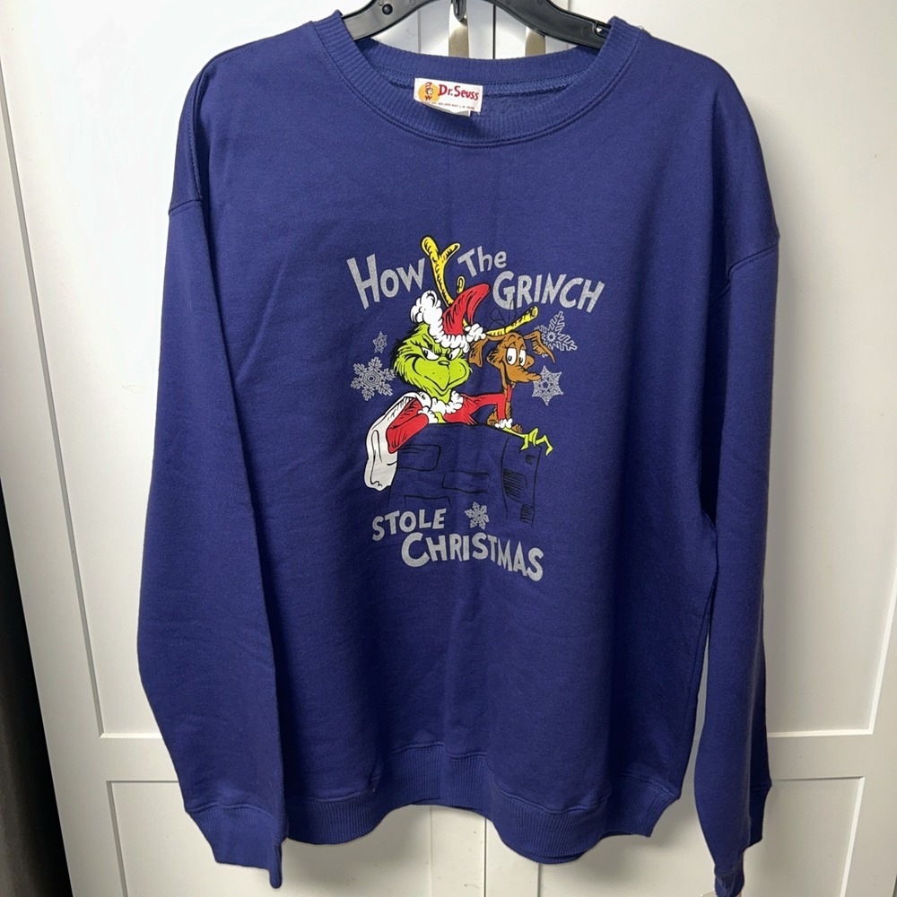 Vintage How‎ The Grinch Stole Christmas Dr Seuss Large Mens Pullover Sweatshirt